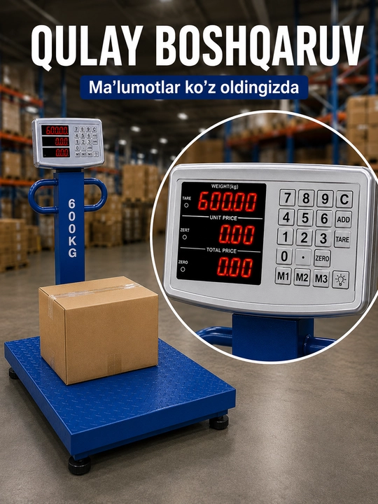 Elektron tarozi 40/600 kg, savdo va ombor uchun, platformali