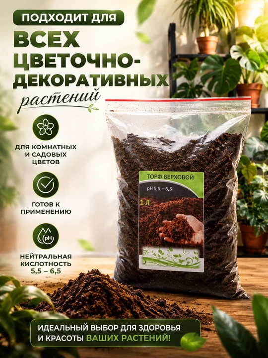 Универсальный торф для растение, питательный, 1л - 