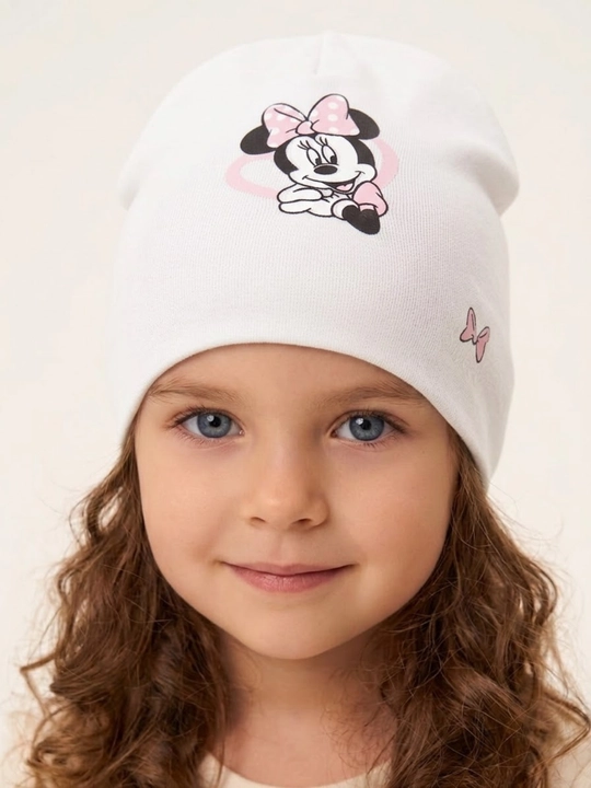 Qizlar uchun trikotaj shapka, 2–7 yosh, Minnie Mouse printli, bahor-kuz uchun - 