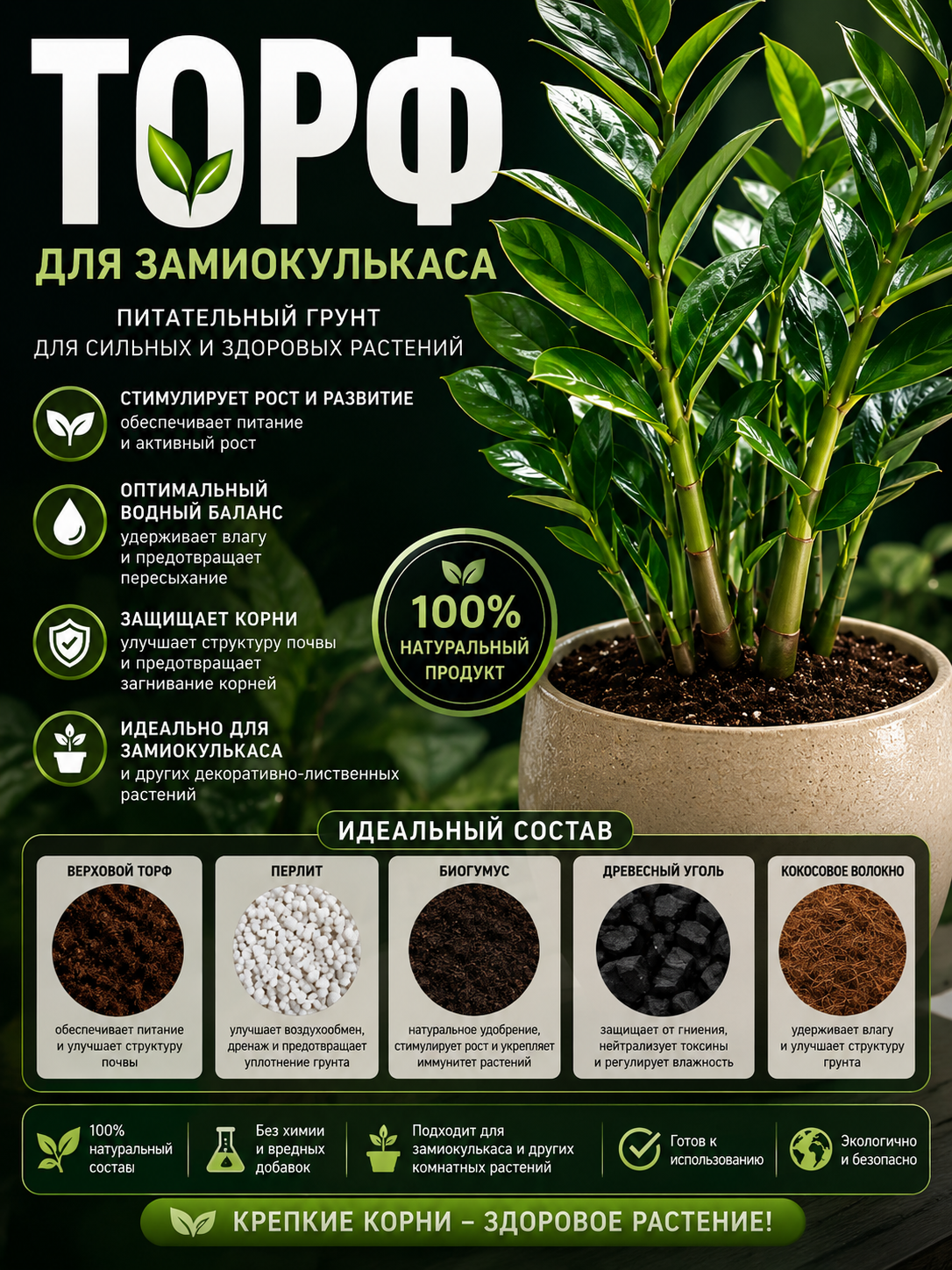 Zamiokulkaslar uchun mualliflik torfi, tayyor grunt - 