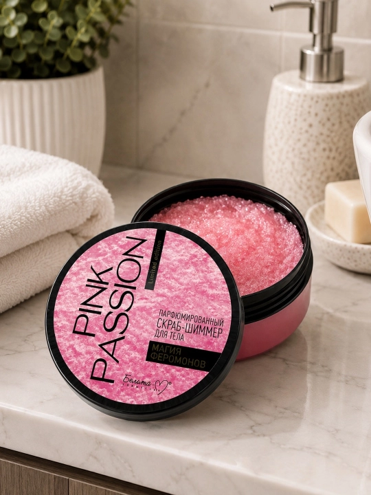 PINK PASSION — tanaga mo‘ljallangan atirli skrab-shimmer «Feromonlar sehri»