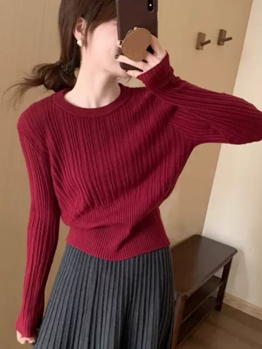Kuz, qish va bahor uchun ayollar sviterlari, standart o‘lchamdagi, kvadrat yoqali - 