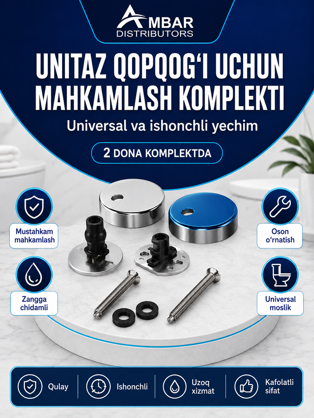 Unitaz qopqog'i uchun universal mahkamlagichlar to'plami - 