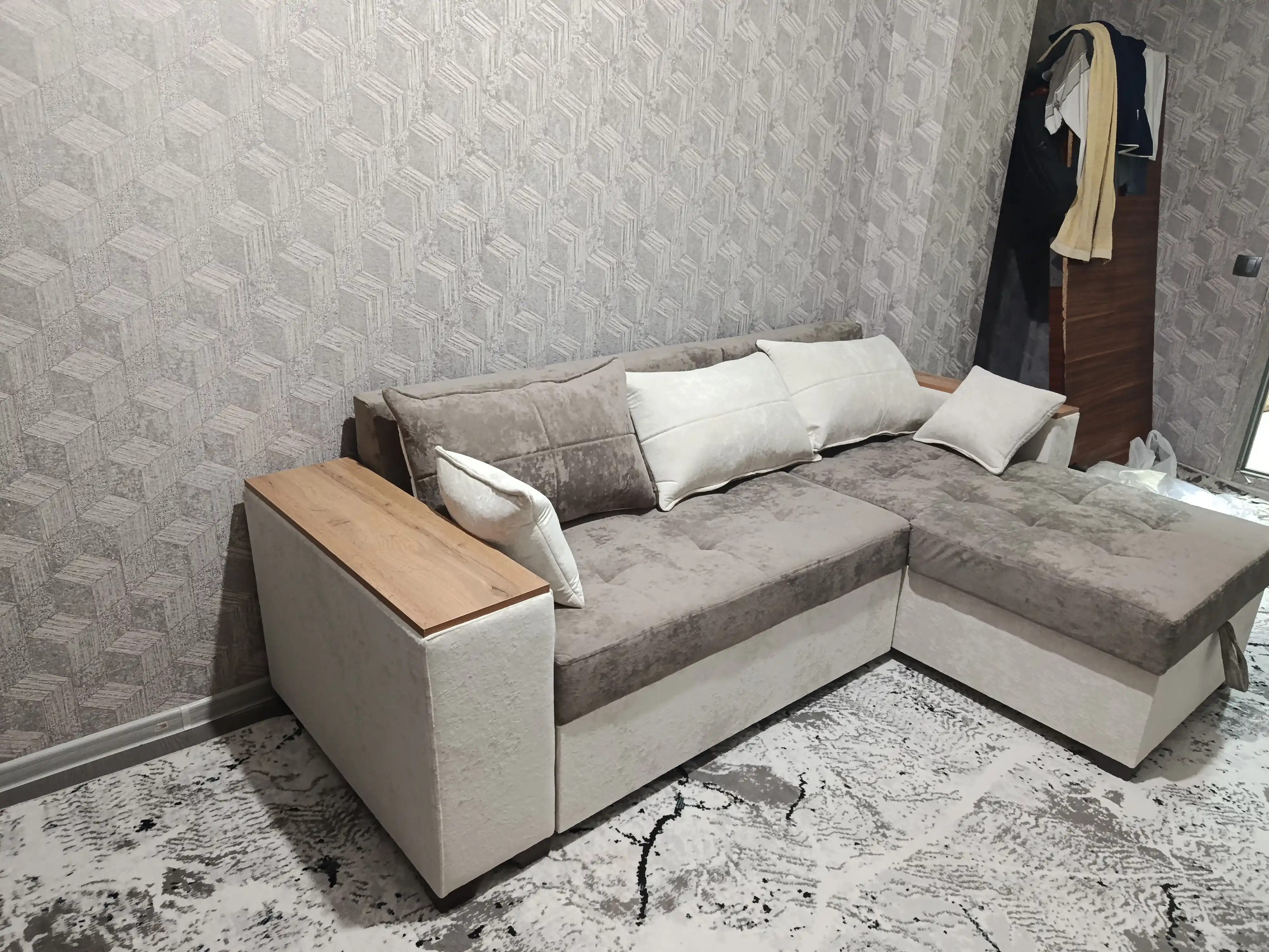 Yashikli yig‘ma burchakli divan, yumshoq divan, divan karavot Woodzone