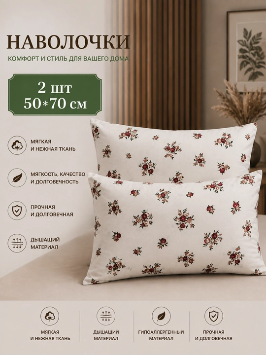 Наволочки, 2 шт, 50*70 см, ткань: плант - 
