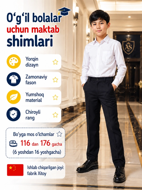O'g'il bolalar uchun maktab shimlari, 12 turdagi - 