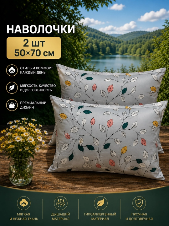 Наволочки, 2 шт, 50*70 см, ткань: плант - 