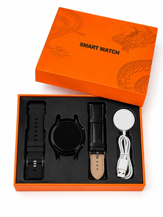 Smart soat qora kassa charm va silikon tasmali, IP67 aqlli soat