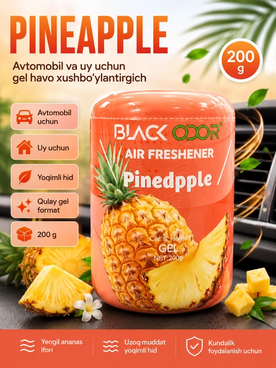 BLACK ODOR gel havo xushbo‘ylantirgich, uy va avtomobil uchun, 200 g - 