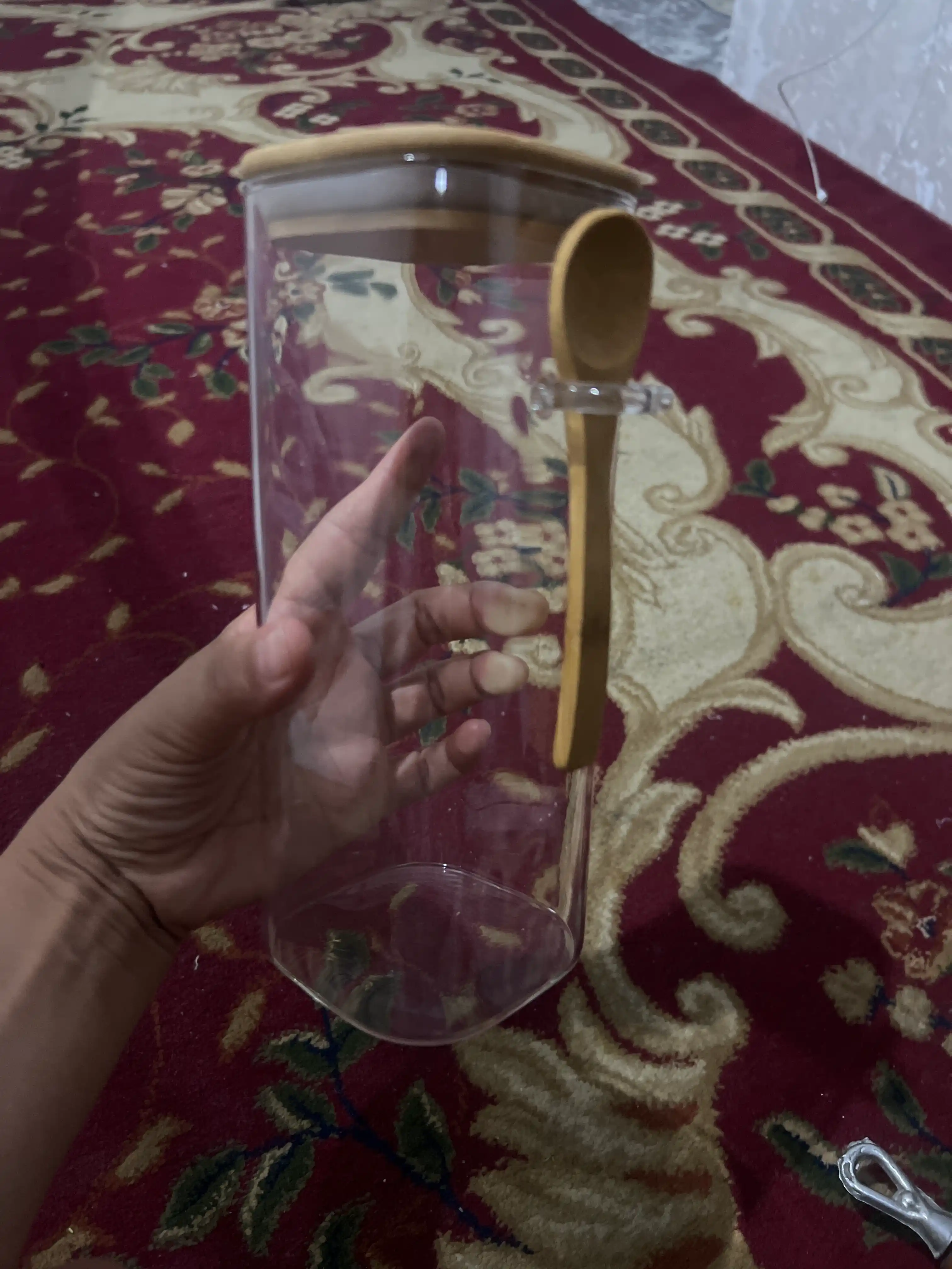 Shisha idish, quruq mahsulotlar uchun, germetik, 600–1200 ml, qoshiq bilan to‘plamda