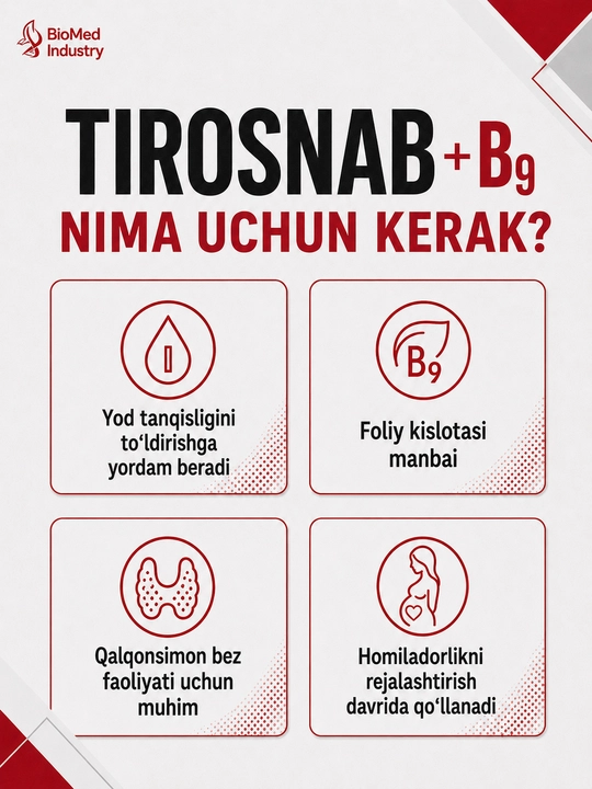 Tirosnab B9 — при дефиците йода, для щитовидной железы и метаболизма, 50 таблеток