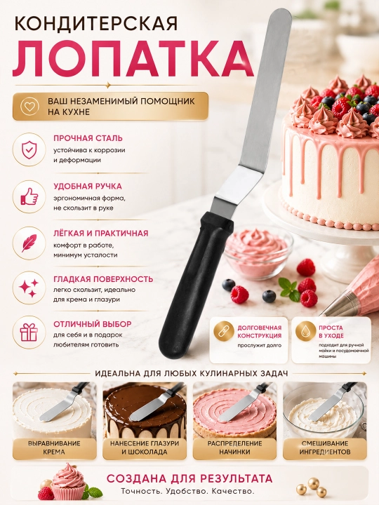 Лопатка кондитерская для крема, шпатель для торта, лопатка для выравнивания крема - 