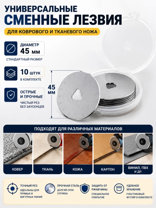 45 mm rolikli pichoq uchun almashtiriladigan pichoqlar, SK5 po‘lat,0.4mm