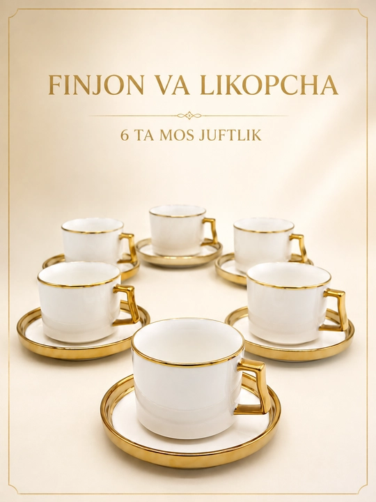 Choy va qahva servisi, choynak, 6 ta finjon, 6 ta likopcha va taglik, chinni, 14 qism
