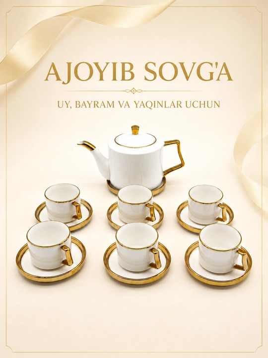 Choy va qahva servisi, choynak, 6 ta finjon, 6 ta likopcha va taglik, chinni, 14 qism