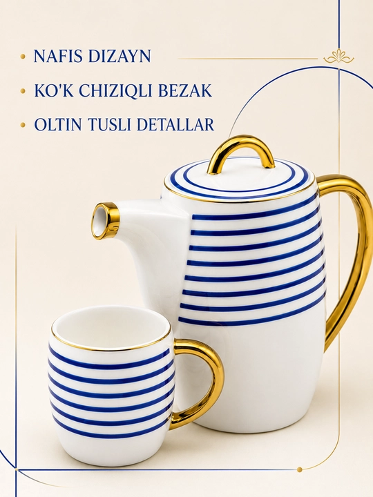 Choy va qahva servisi, choynak, 6 ta finjon, 6 ta likopcha va taglik, chinni, 14 qism
