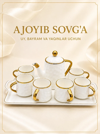 Choy va qahva servisi, choynak, 6 ta finjon, 6 ta likopcha va taglik, chinni, 14 qism