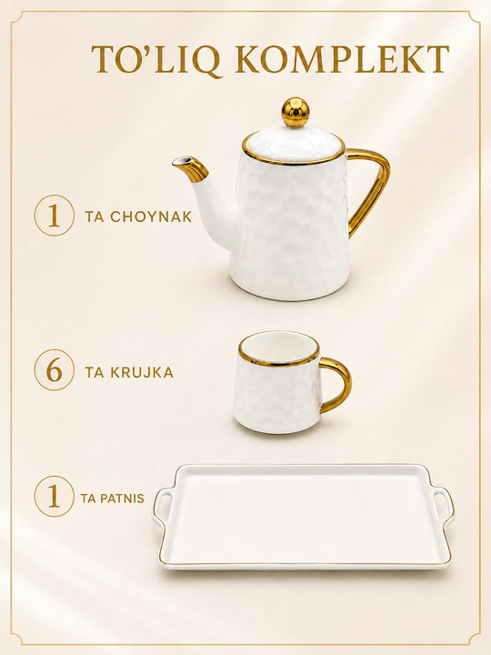 Choy va qahva servisi, choynak, 6 ta finjon, 6 ta likopcha va taglik, chinni, 14 qism