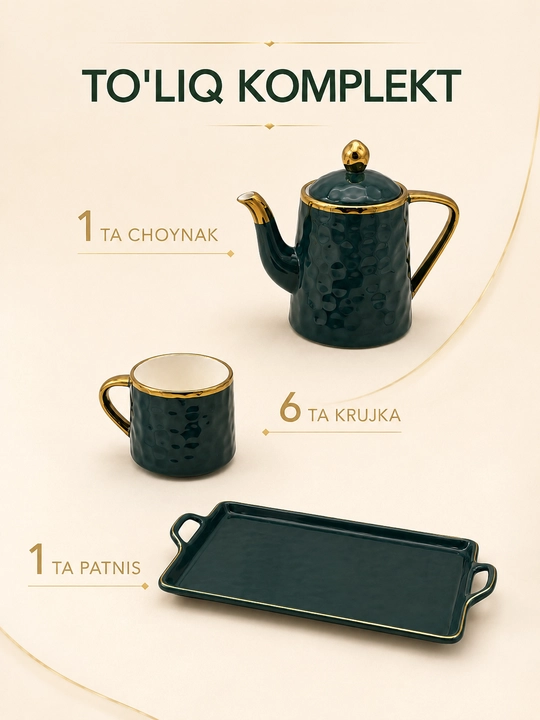 Choy va qahva servisi, choynak, 6 ta finjon, 6 ta likopcha va taglik, chinni, 14 qism