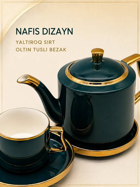 Choy va qahva servisi, choynak, 6 ta finjon, 6 ta likopcha va taglik, chinni, 14 qism