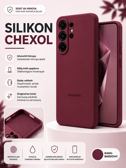 Samsung Galaxy S24, S25, S26 va Ultra modellari uchun yuqori sifatli silikon qoplamalar