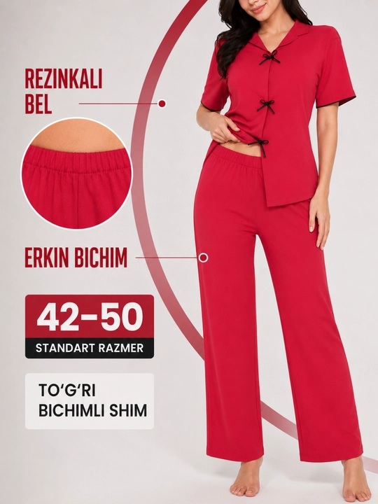Ayollar pijamasi, paxta va viskoza, kofta va shim