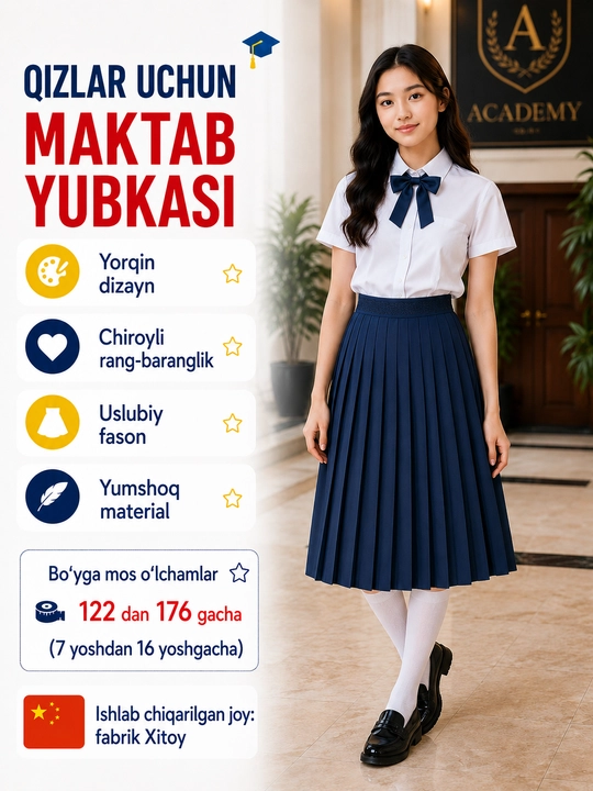 Qizlar uchun maktab yubka, 18 xil - 