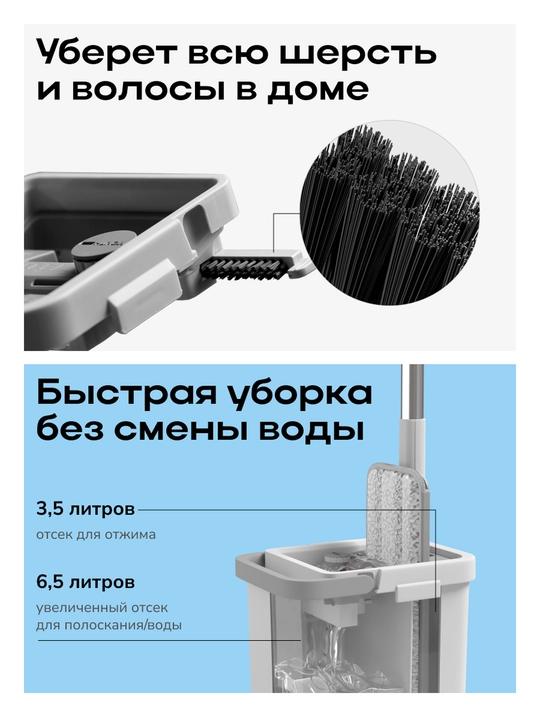 Швабра и ведро с отжимом Zetter M 2.0, для дома, для уборки пола и окон, 10 л