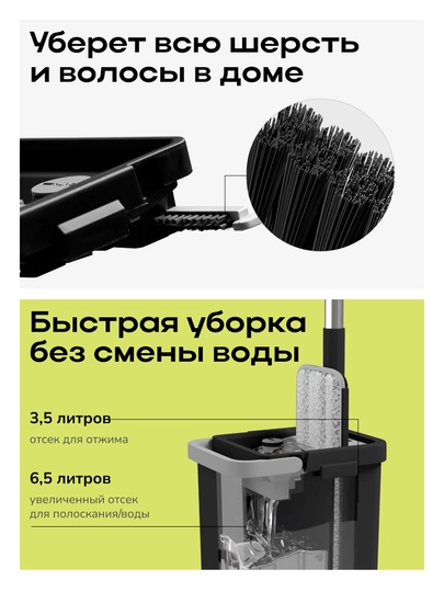Швабра и ведро с отжимом Zetter M 2.0, для дома, для уборки пола и окон, 10 л