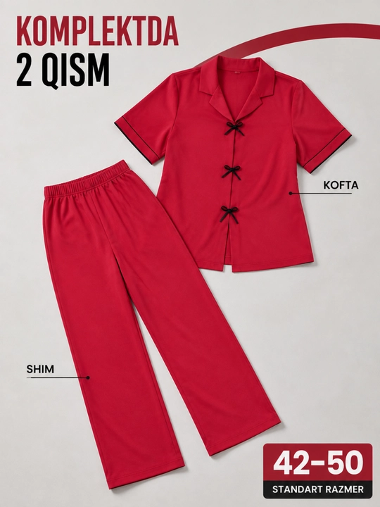 Ayollar pijamasi, paxta va viskoza, kofta va shim