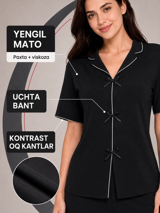 Ayollar pijamasi, paxta va viskoza, kofta va shim