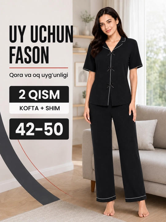 Ayollar pijamasi, paxta va viskoza, kofta va shim