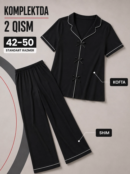 Ayollar pijamasi, paxta va viskoza, kofta va shim