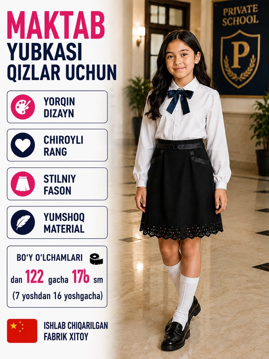 Qizlar uchun maktab yubka, 18 xil - 