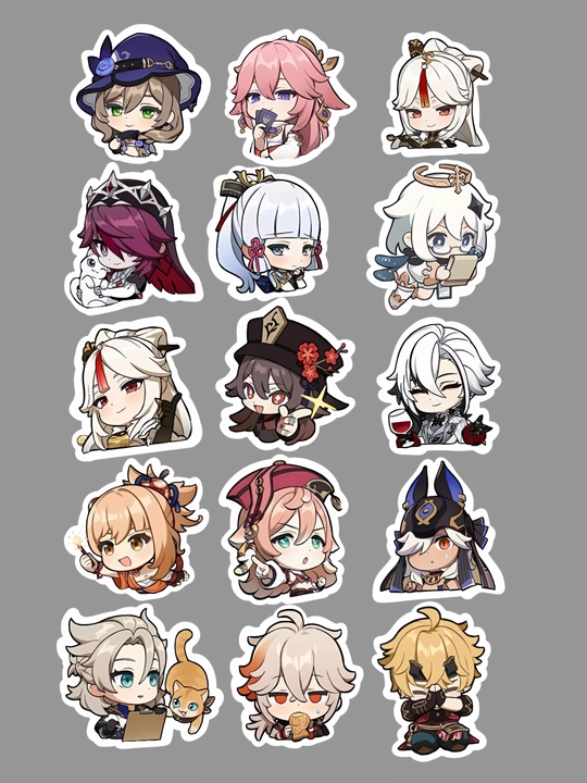Stikerlar, nakleykalar, Genshin Impact, chibi, telefon g'iloflari va noutbuklar uchun - 