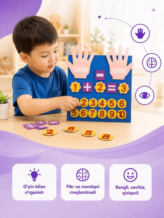 Bolalar uchun felt matematika o‘quv paneli - 