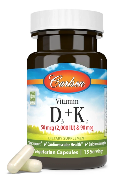 Витамин D3 + K2, Carlson, 2000 МЕ / 90 мкг, США