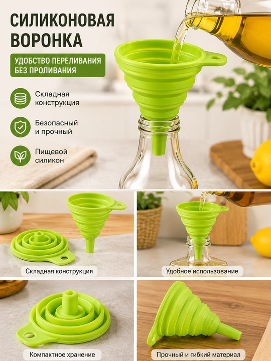 Силиконовая складная воронка для заливки жидкости для кухни, удобная универсальная воронка