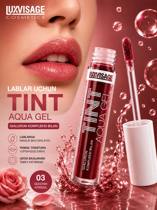 Тинт для губ Aperol, водный aqua gel, гиалуроновый комплекс, увлажнение