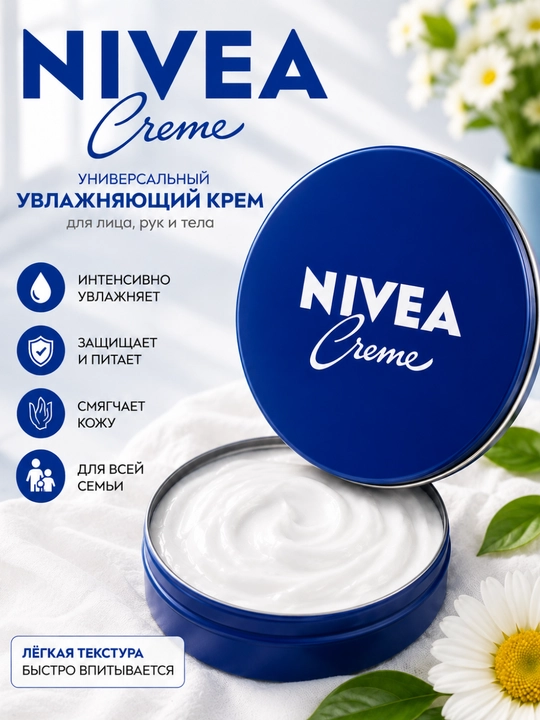Yuz, qo‘l va tana uchun universal namlantiruvchi NIVEA Creme kremi, 60 ml, 150 ml - 