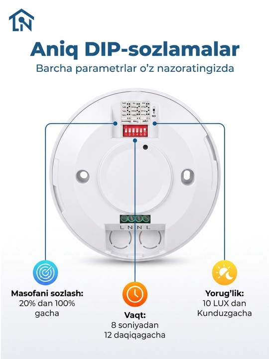 Shiftga o'rnatiladigan harakat datchigi 360°: PIR va Radar, 220V
