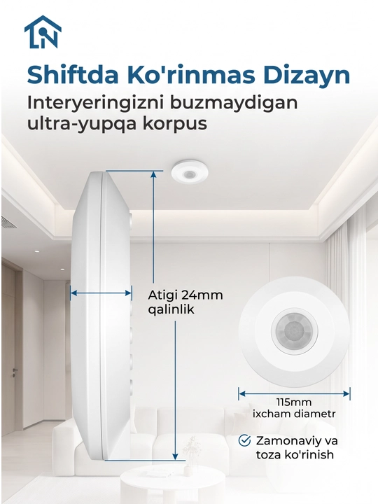 Shiftga o'rnatiladigan harakat datchigi 360°: PIR va Radar, 220V