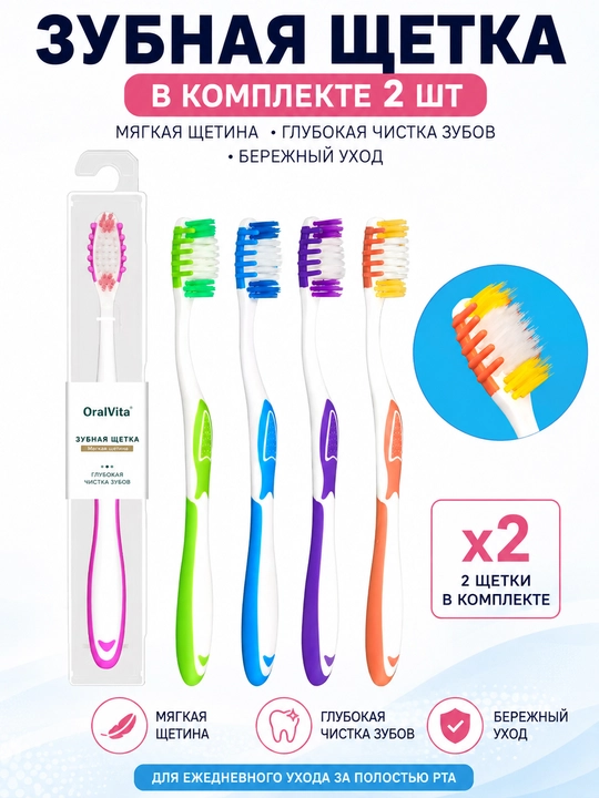 Зубная щётка для ежедневной чистки зубов и ухода за брекетами - 