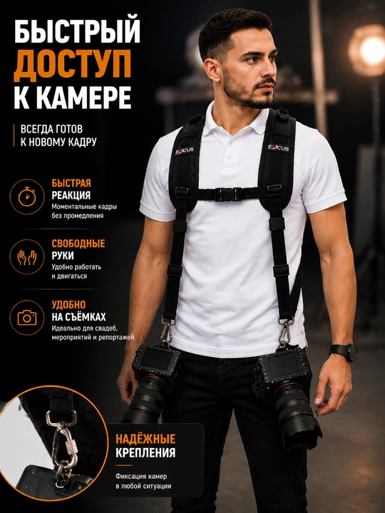 Нагрудный ремень для камеры Focus Dual Strap для 2 фотоаппаратов - 