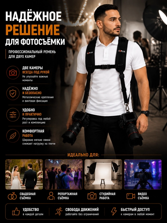 Нагрудный ремень для камеры Focus Dual Strap для 2 фотоаппаратов