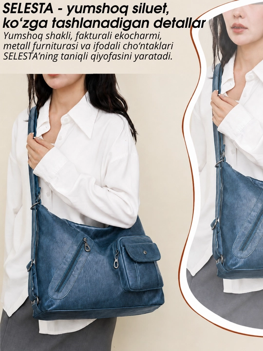 Ayollar sumkasi SELESTA, 3 tasi 1 da transformer, xobo, tout, ryukzak, A4, ekocharm