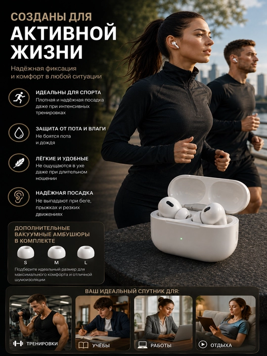 Simsiz quloqchin Pro 2, sensorli, iPhone va Android uchun naushnik