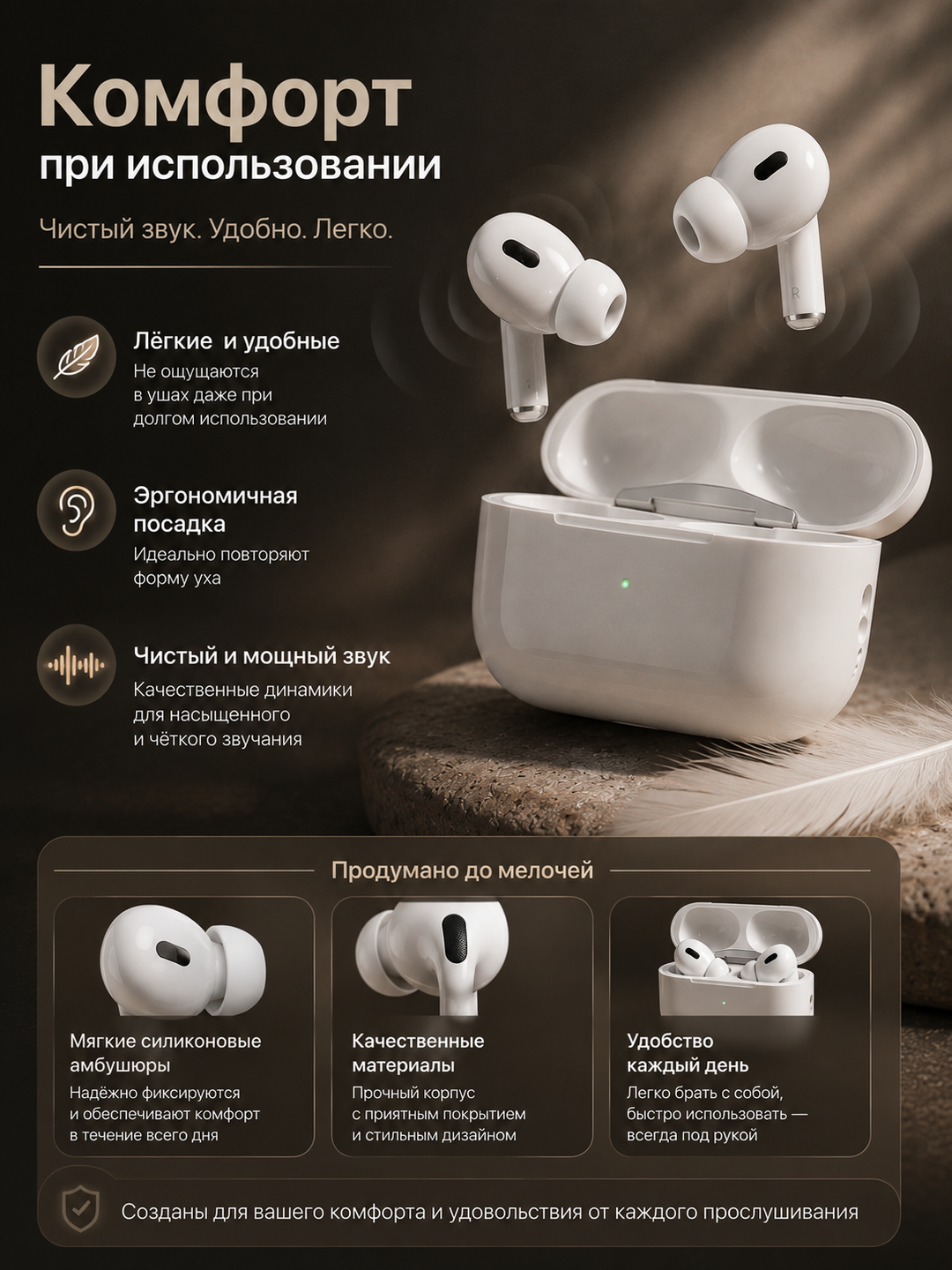 Simsiz quloqchin Pro 2, sensorli, iPhone va Android uchun naushnik