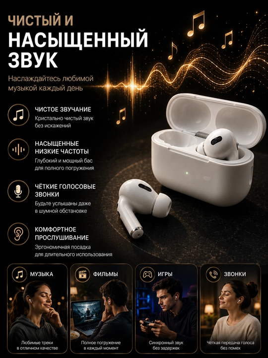 Simsiz quloqchin Pro 2, sensorli, iPhone va Android uchun naushnik