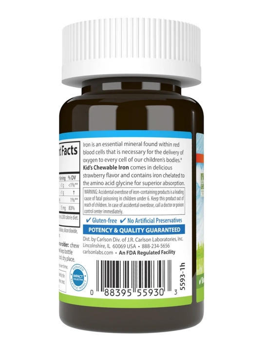 Железо для детей, жевательное, Carlson, Kids Chewable Iron, США